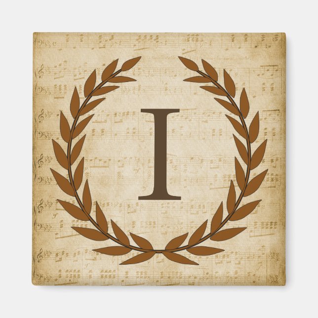 Laurel Wreath Sheet Music Monogram Initial I Magnet (Front)