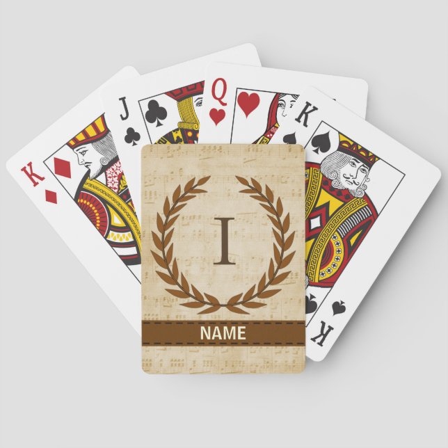 Laurel Wreath Sheet Music Monogram Initial I Playing Cards (Back)