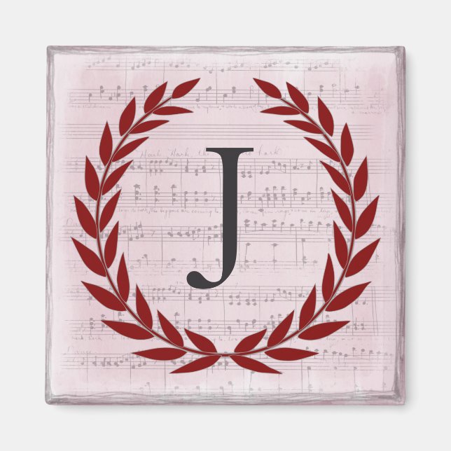 Laurel Wreath Sheet Music Monogram Initial J Magnet (Front)