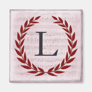 Laurel Wreath Sheet Music Monogram Initial L Magnet