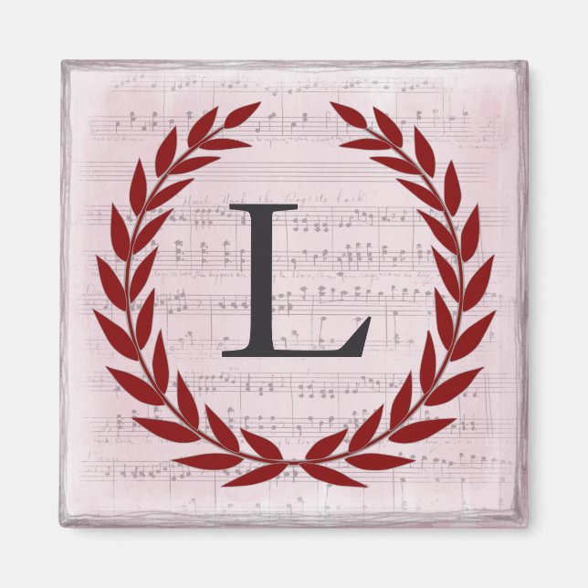 Laurel Wreath Sheet Music Monogram Initial L Magnet (Front)