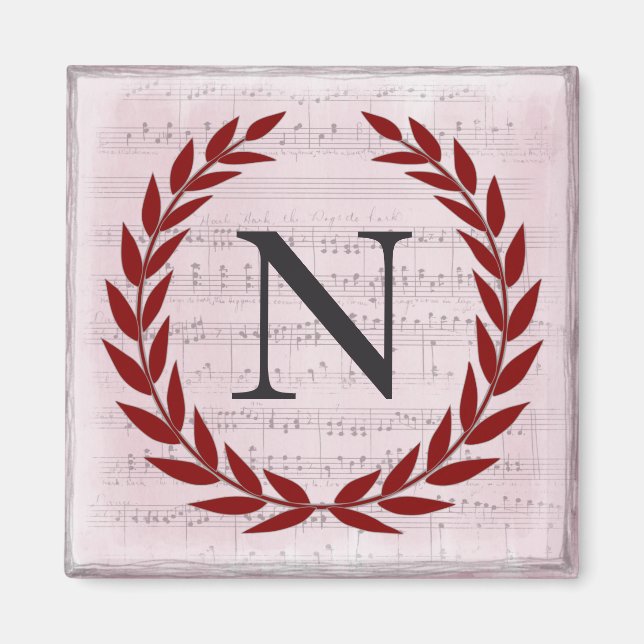 Laurel Wreath Sheet Music Monogram Initial N Magnet (Front)