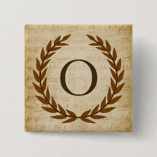 Laurel Wreath Sheet Music Monogram Initial O 2 Inch Square Button
