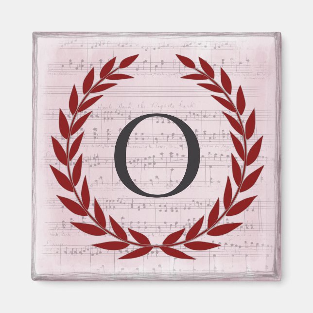Laurel Wreath Sheet Music Monogram Initial O Magnet (Front)