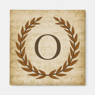 Laurel Wreath Sheet Music Monogram Initial O Magnet