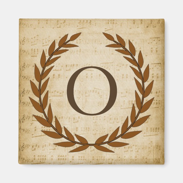 Laurel Wreath Sheet Music Monogram Initial O Magnet (Front)