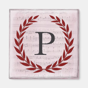 Laurel Wreath Sheet Music Monogram Initial P Magnet