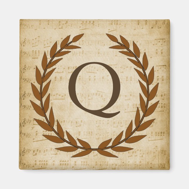 Laurel Wreath Sheet Music Monogram Initial Q Magnet (Front)