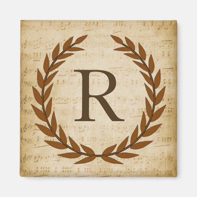 Laurel Wreath Sheet Music Monogram Initial R Magnet (Front)