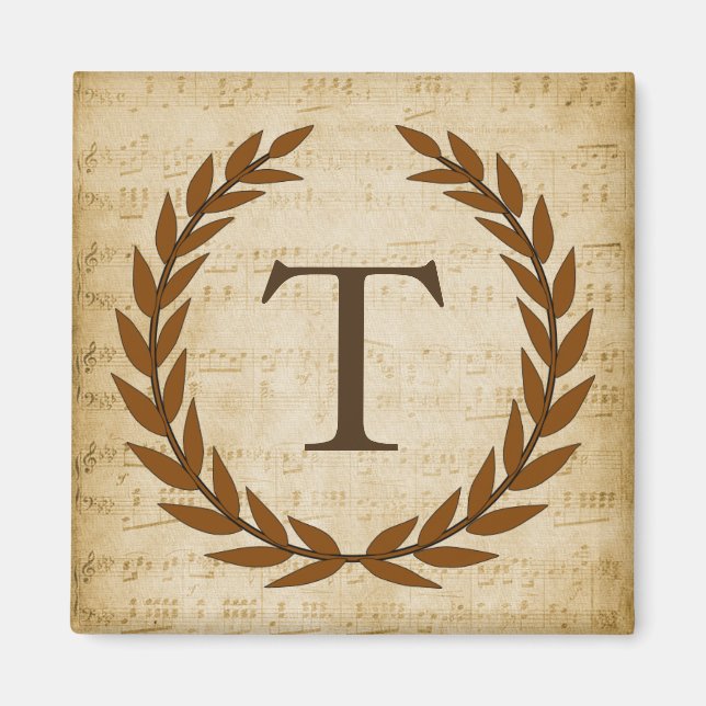 Laurel Wreath Sheet Music Monogram Initial T Magnet (Front)