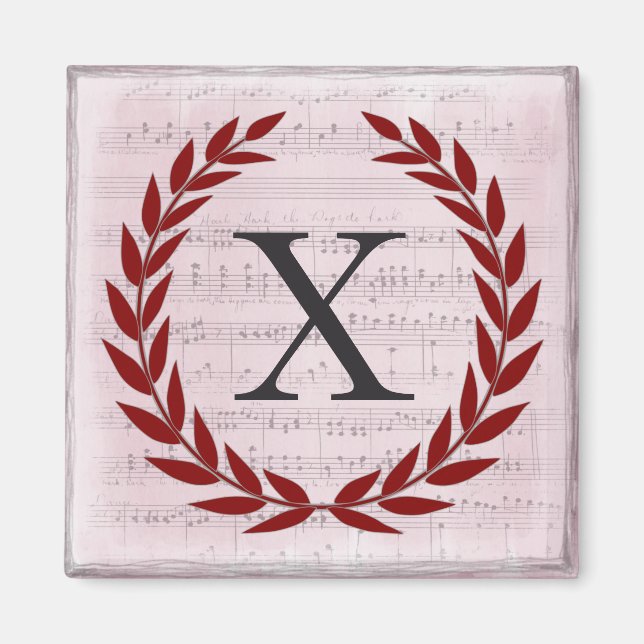 Laurel Wreath Sheet Music Monogram Initial X Magnet (Front)