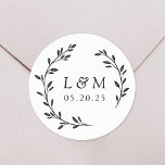 Laurel Wreath Wedding Monogram Classic Round Sticker<br><div class="desc">Custom-designed wedding stickers featuring modern rustic hand-drawn style wreath. Perfect for decorating wedding announcements,  invitations,  gifts,  and more!</div>