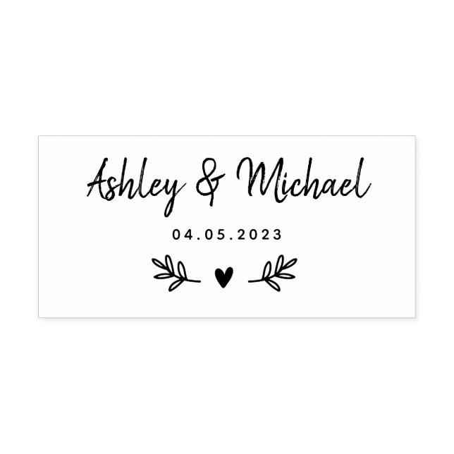 Laurels Leaves & Heart | Wedding Rubber Stamp (Imprint)