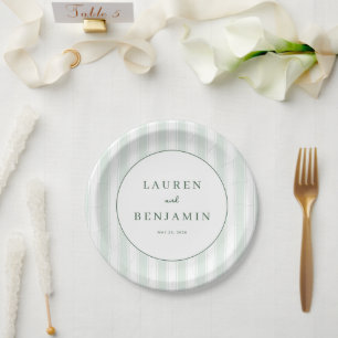 "LAUREN AND BENJAMIN" Elegant Mint Green Striped M Paper Plate