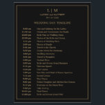 Lauren Black and Gold Monogram Elegant Wedding<br><div class="desc">Simple Wedding Timeline featuring a modern yet elegant design with your two letter monogram at the top and your details surrounded by a thin border. All text is in faux gold over a black background and may be changed to any colours you wish by clicking the "customize" button. A chic...</div>