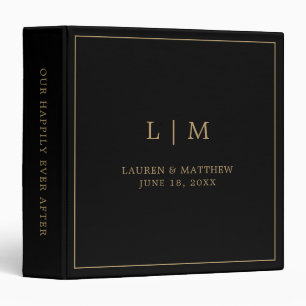 Lauren Black and Gold Monogram Elegant Wedding Binder