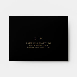 Lauren Black and Gold Monogram Elegant Wedding Envelope