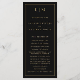 Lauren Black and Gold Monogram Elegant Wedding Program