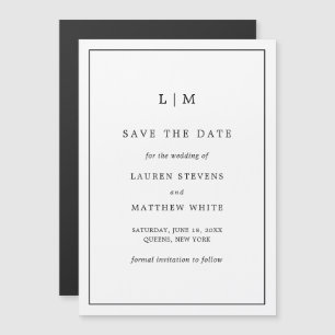 Lauren Black and White Monogram Elegant Wedding Magnetic Invitation
