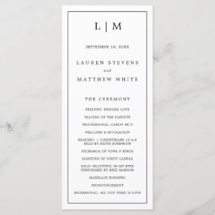 Lauren Black and White Monogram Elegant Wedding Program