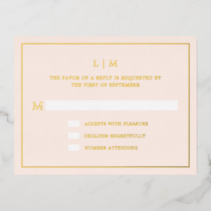 Lauren Blush Pink Monogram Elegant Wedding Foil Invitation Postcard