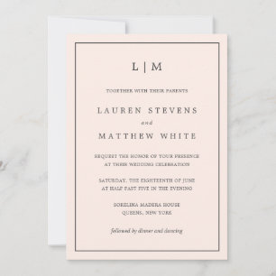 Lauren Blush Pink Monogram Elegant Wedding Invitation
