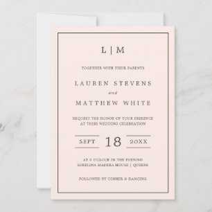 Lauren Blush Pink Monogram Elegant Wedding Invitation