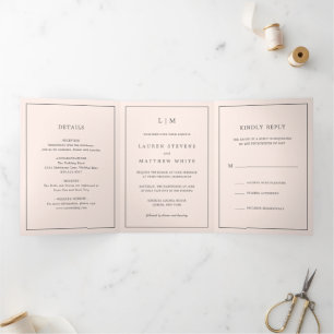 Lauren Blush Pink Monogram Elegant Wedding Tri-Fold Invitation