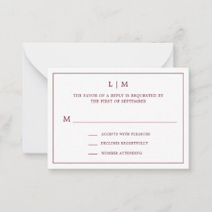 Lauren Burgundy Monogram Elegant Wedding Card