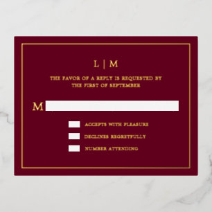 Lauren Burgundy Monogram Elegant Wedding Foil Invitation Postcard