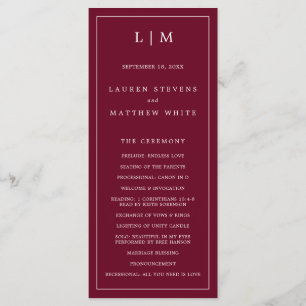 Lauren Burgundy Monogram Elegant Wedding Program