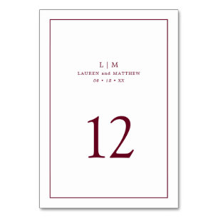 Lauren Burgundy Monogram Elegant Wedding Table Number