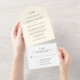 Lauren Cream Monogram Elegant Wedding All In One Invitation