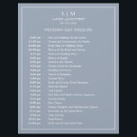 Lauren Dusty Blue Monogram Elegant Wedding<br><div class="desc">Simple Wedding Timeline featuring a modern yet elegant design with your two letter monogram at the top and your details surrounded by a thin border. All text is in white over a dusty blue background and may be changed to any colours you wish by clicking the "customize" button. A chic...</div>