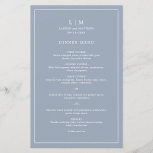 Lauren Dusty Blue Monogram Elegant Wedding Menu