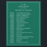 Lauren Emerald Green Monogram Elegant Wedding<br><div class="desc">Simple Wedding Timeline featuring a modern yet elegant design with your two letter monogram at the top and your details surrounded by a thin border. All text is in white over a jewel tone emerald green background and may be changed to any colours you wish by clicking the "customize" button....</div>