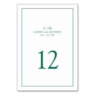 Lauren Emerald Green Monogram Elegant Wedding Table Number