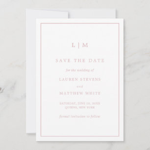 Lauren Pink Monogram Elegant Wedding Save The Date