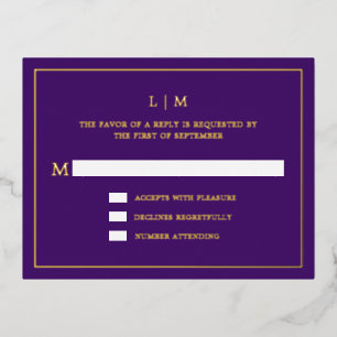 Lauren Purple Monogram Elegant Wedding Foil Invitation Postcard
