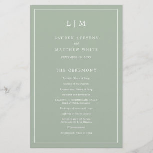 Lauren Sage Green Monogram Elegant Wedding Flyer