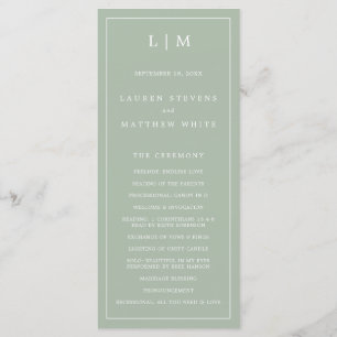 Lauren Sage Green Monogram Elegant Wedding Program