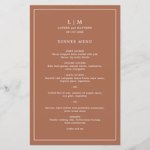Lauren Terracotta Monogram Elegant Wedding Menu