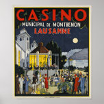 Lausanne, Casino Municipal de Montbenon Art Deco Poster<br><div class="desc">Gorgeous Art Deco poster for the Casino of Lausanne in Switzerland,  finely printed in stone-lithography circa 1930. A high quality reproduction print.</div>