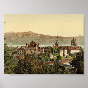 Lausanne, general view, with Savoy Alps, Geneva La Poster