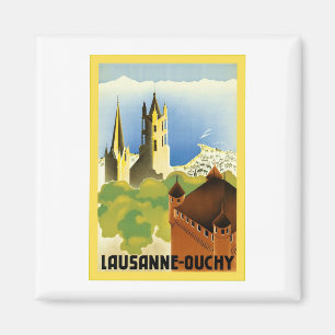 Lausanne ~ Ouchy ~ Vintage Swiss Travel Magnet