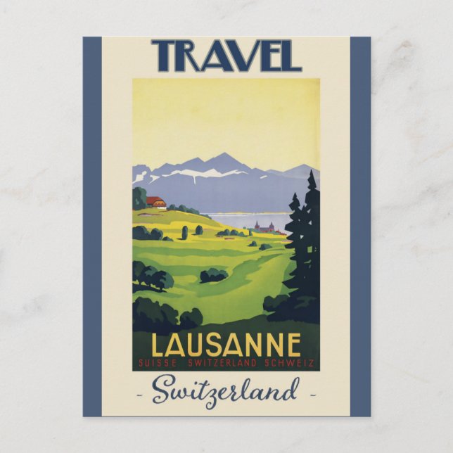 Lausanne Switzerland Vintage Travel Poster Postcard (Front)