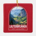 Lauterbrunnen Switzerland Travel Art Vintage Ceramic Ornament<br><div class="desc">Lauterbrunnen retro vector travel design.  Set in a valley featuring rocky cliffs and the roaring Staubbach Falls.</div>