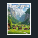 Lauterbrunnen Switzerland Travel Postcard<br><div class="desc">Lauterbrunnen is a picturesque valley village nestled in the Swiss Alps, often described as one of the most beautiful places in Switzerland. Surrounded by dramatic cliffs and snow-capped peaks, the village sits in a narrow glacial valley and is famously home to 72 waterfalls, including the towering Staubbach Falls, which plunge...</div>