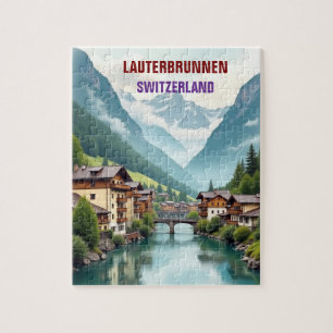 Lauterbrunnen Switzerland vintage Travel Art Jigsaw Puzzle