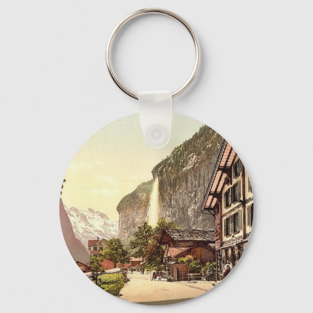 Lauterbrunnen Valley, street view with Staubbach W Keychain (Front)